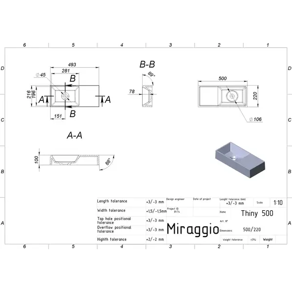 MIRAGGIO Умывальник COPPER 500 (0001052)