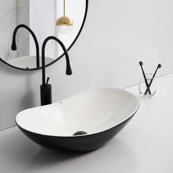MIXXUS PREMIUM WAVE-0105 Раковина накладная, бело-черная (MP6558)