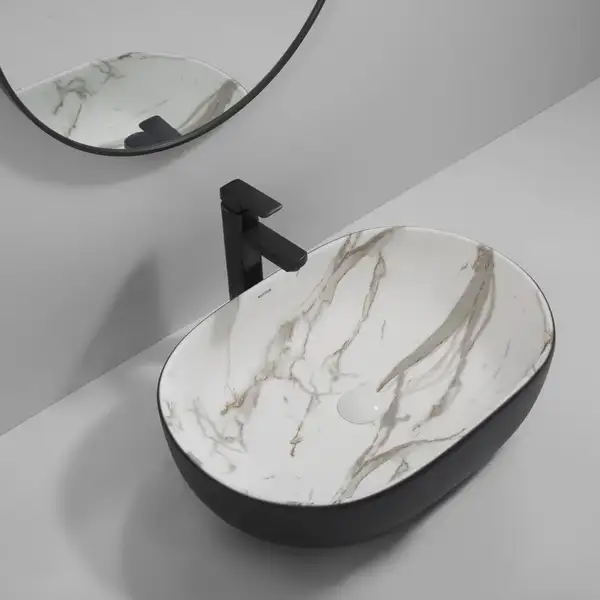 Раковина накладная MIXXUS PREMIUM ELLIPSE-0105, мрамор-черн. (MP6565)