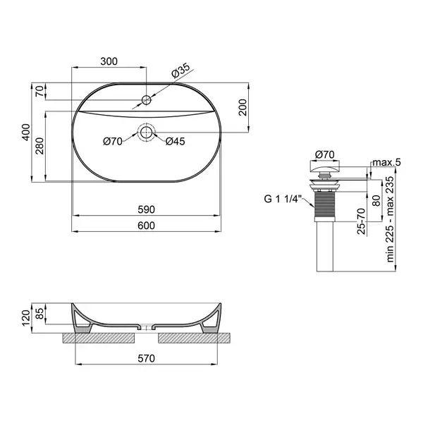 Раковина накладная Mixxus Premium ELLIPSE-0204, белая (MP6679)