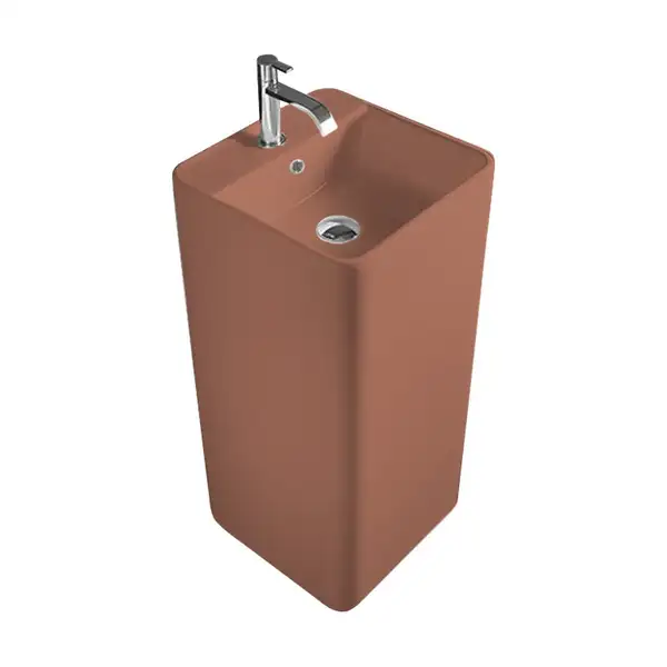 Умивальник окремо стоячий Nic Design Semplice 40х40х85 см з отвором під змішувач, злив у стіну, Fard глянець (001371072)