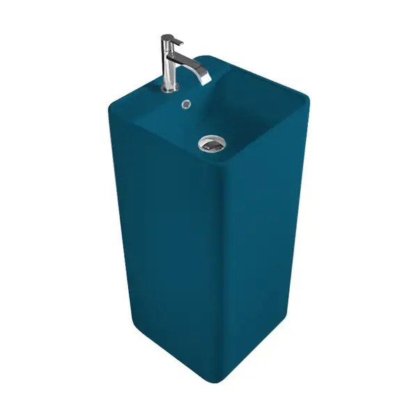 Nic-Design Умивальник окремо стоячий Nic Design Semplice 40х40х85 см з отвором під змішувач, злив у стіну, Denim глянець (001371076)