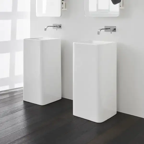 Умивальник окремо стоячий Nic Design Semplice 40х40х85 см без переливу, злив у підлогу, білий глянець (001373001)