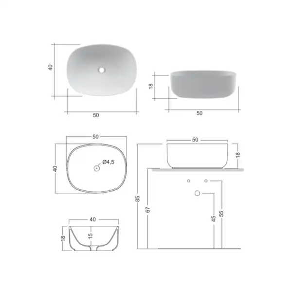 Умивальник на стільницю Nic Design Semplice 50х40х15 см, Polvere матовий (001375057)
