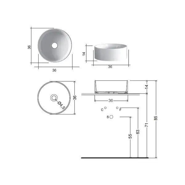 Умивальник на стільницю Nic Design Ovvio 36х14 см, білий глянець (001448001)