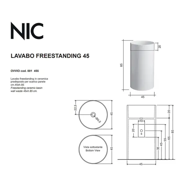 Nic Design Ovvio Умывальник отдельностоящий, белый глянец (001455001)