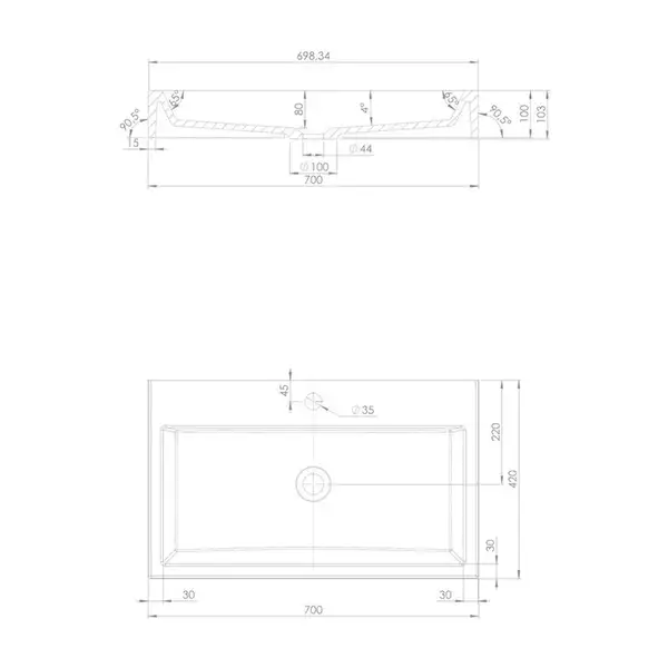 умивальник Omnires Thasos 42x70 white (THASOS700BP)