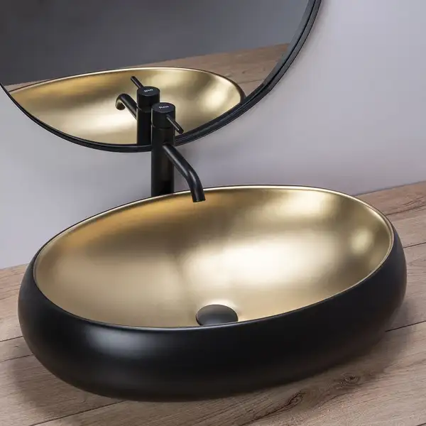 Умывальник (раковина) REA MELANIA BLACK / GOLD накладной черный (REA-U0469)