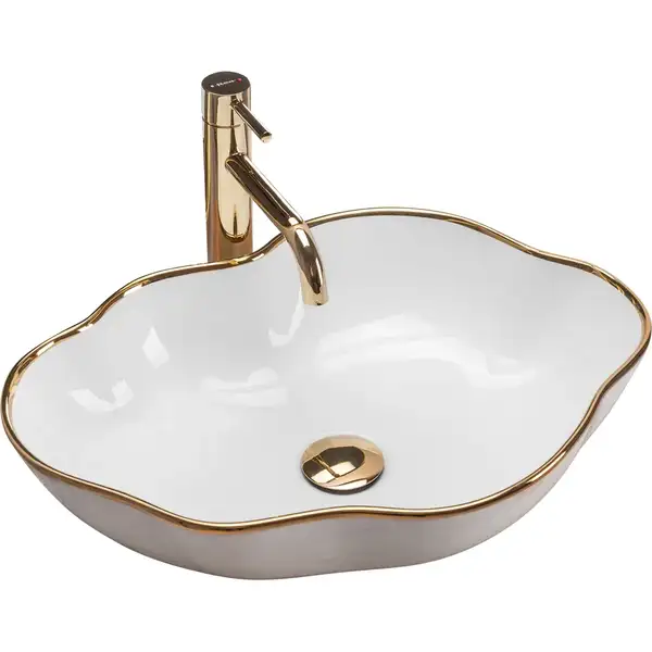 Умывальник (раковина) REA PEARL WHITE GOLD EDGE накладной (REA-U0696)