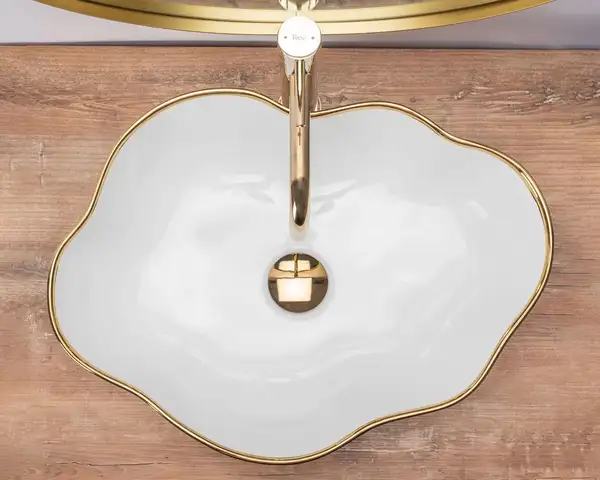 Умывальник (раковина) REA PEARL WHITE GOLD EDGE накладной (REA-U0696)