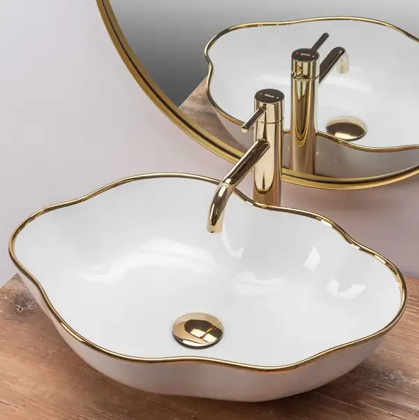 Умывальник (раковина) REA PEARL WHITE GOLD EDGE накладной (REA-U0696)