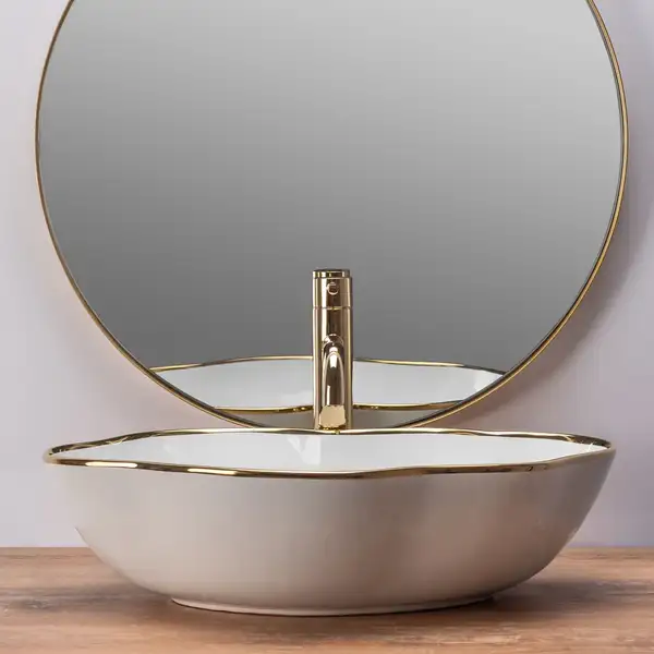 Умывальник (раковина) REA PEARL WHITE GOLD EDGE накладной (REA-U0696)