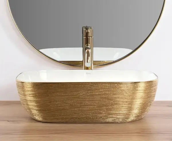 Умывальник (раковина) REA BELINDA BRUSHED GOLD WHITE накладной (REA-U7422)