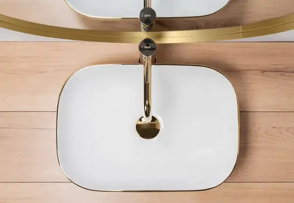 Умывальник (раковина) REA BELINDA BRUSHED GOLD WHITE накладной (REA-U7422)