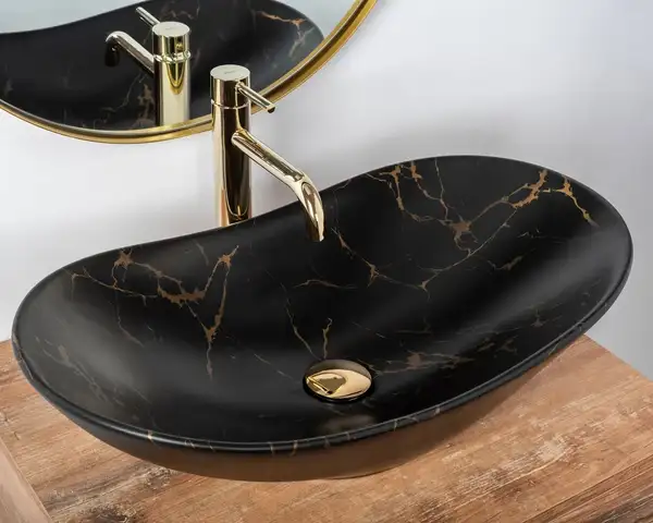 Умывальник (раковина) REA ROYAL 60 MARBLE BLACK MATT накладной черный (REA-U7478)