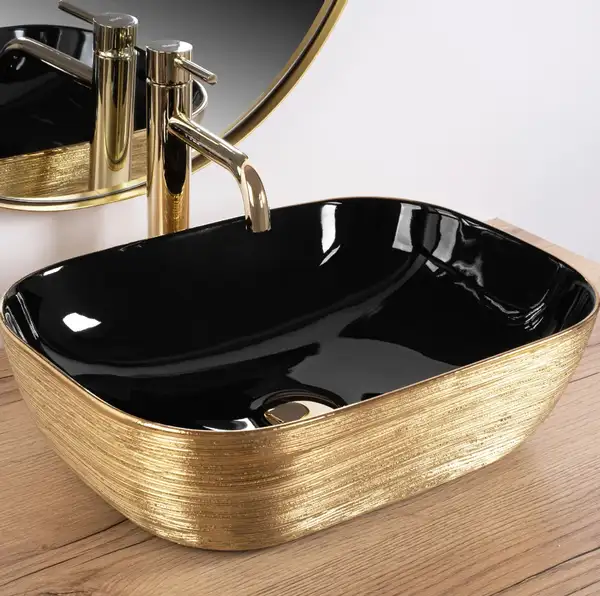 Умывальник (раковина) REA BELINDA BRUSHED GOLD BLACK накладной (REA-U8780)