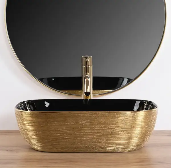 Умывальник (раковина) REA BELINDA BRUSHED GOLD BLACK накладной (REA-U8780)