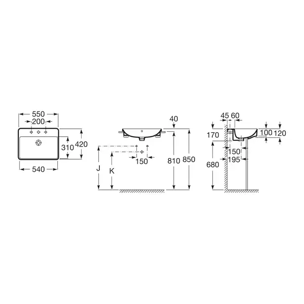 Умивальник на стільницю Roca Inspira Square 55х42 (A32753S000)