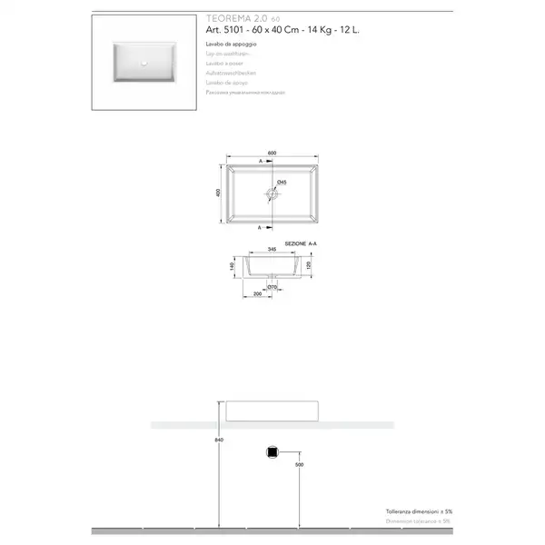 Умивальник Teorema 2.0 60 (510149) Ardesia, SCARABEO