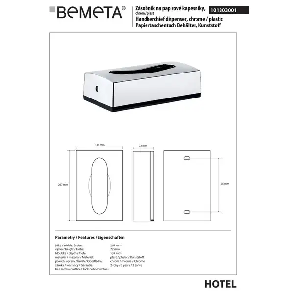 Тримач 101303001 Hotel : для серветок, пластик, хром Bemeta Чехія
