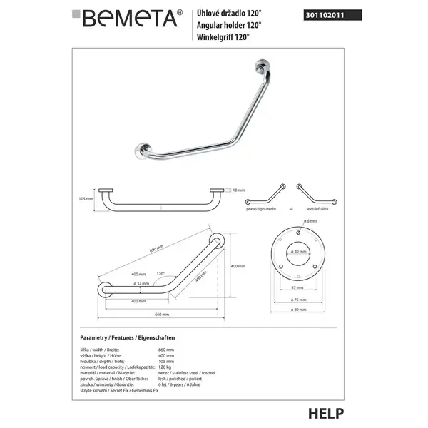 301102011 HELP поручень кутовий,нерж  Bemeta (301102011)