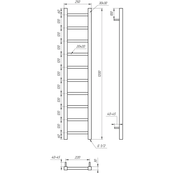 Genesis Aqua Полотенцесушитель Genesis-Aqua Scala 120x25 см (36011)