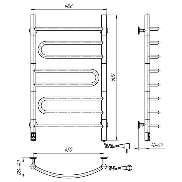 Navin Рушникосушарка Пірует 480х800 Sensor права, поворотна, з таймером 10-021033-4880