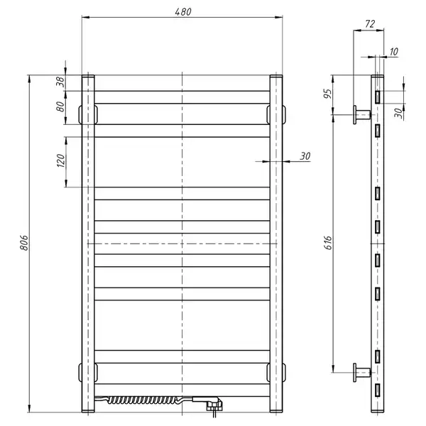 Navin Рушникосушарка Авангард 480х800, ліва, чорна 12-228150-4880