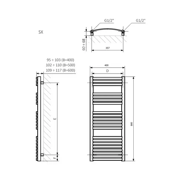 Рушникосушка Dexter 860x400 WGDEX086040KCROSX Terma