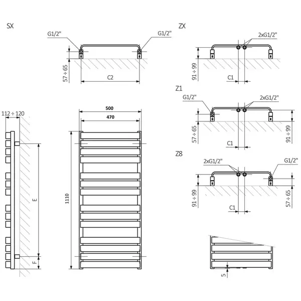 Рушникосушка 1110х500 Warp T WGWAT111050K737SX Terma