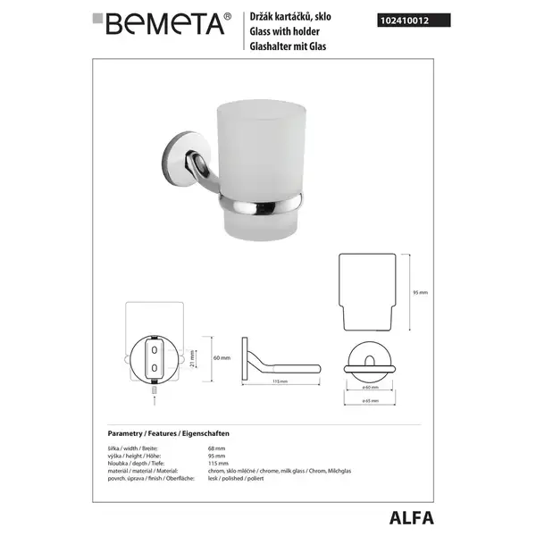 102410012 Alfa  Тримач щітки  , Bemeta Чехія (102410012)
