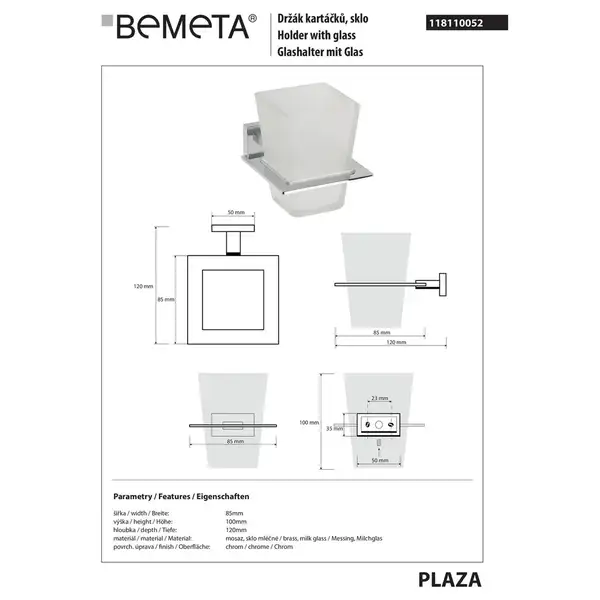 118110052 Plaza Тримач для стакана+стакан(скло), Bemeta (118110052)