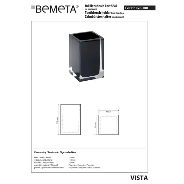 120111026-100 Vista: Тримач зубних щіток; чорний Bemeta Чехія (120111026-100)
