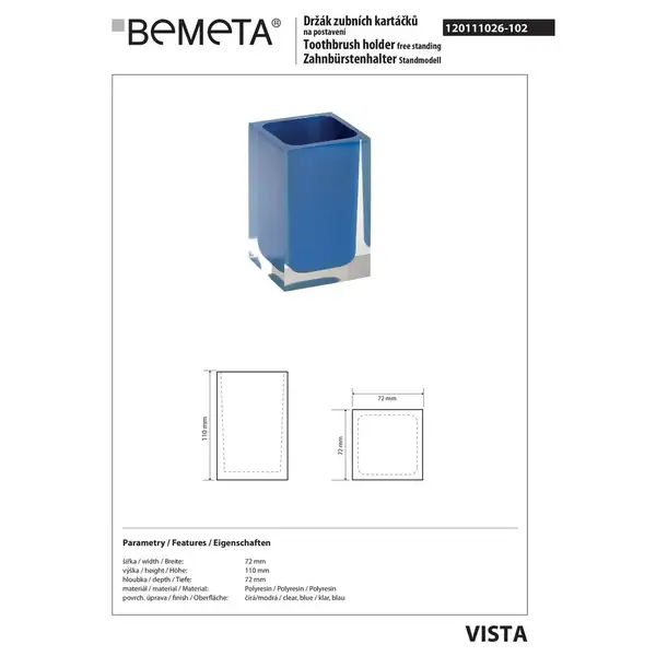 120111026-102 Vista Тримач зубних щіток синій Bemeta Чехія (120111026-102)