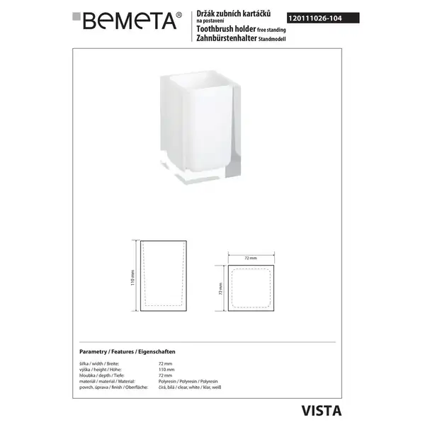 120111026-104 Vista: Тримач зубних щіток; білий Bemeta Чехія (120111026-104)