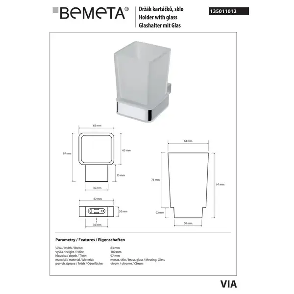135011012 VIA Тримач+стакан Bemeta Чехія (135011012)