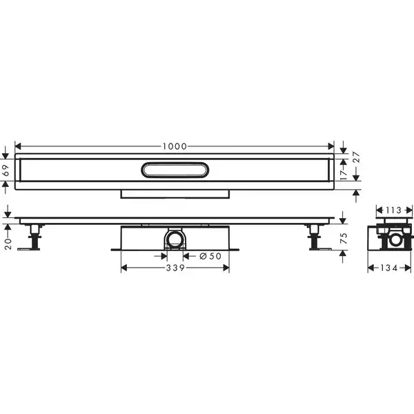 Монтажний комплект Hansgrohe для каналів d50 uBox universal 1000 мм (56026180)