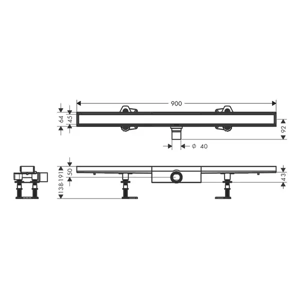 HANSGROHE RainDrain Compact Flat Трап для душа, 90 см (56169000)