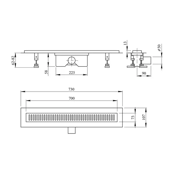 Qtap Dry FB304-700 Линейный трап, сухой затвор, 700х73 (QTDRYFB304700)