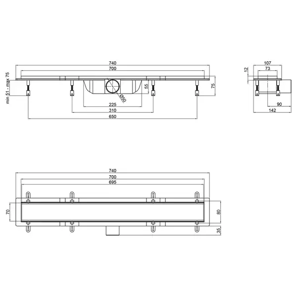 Qtap Dry Tile304-700 Трап линейный под плитку (QTDRYTILE304700)
