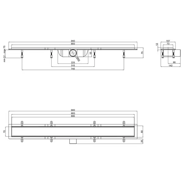 Qtap Dry Tile304-900 Трап линейный, под плитку (QTDRYTILE304900)
