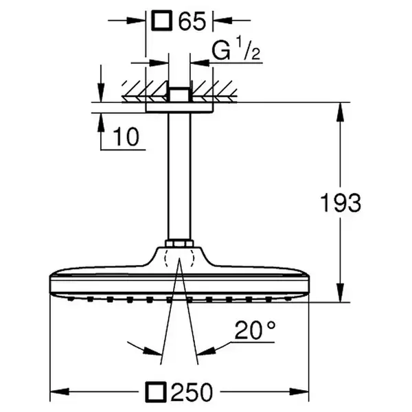 Верхній душ зі стельовим кронштейном Grohe Tempesta Cube (260088000) (26688000)