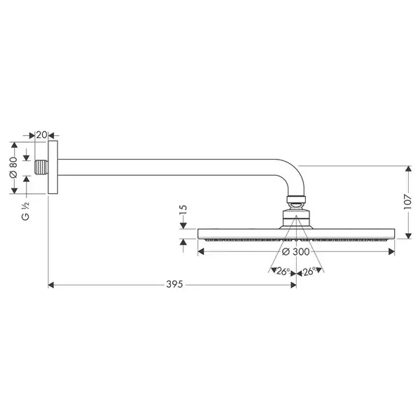 Верхний душ Ø 300 мм с держателем 390 мм Hansgrohe Raindance S (цвет - хром) (27493000) фото 2 Aquada.com.ua