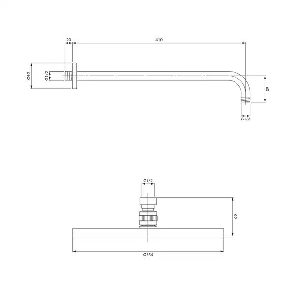 верхний душ Omnires Slimline Graphite 25x25 cm (WGSET1GR)
