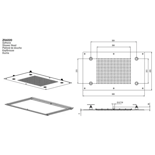 Верхній душ Zucchetti Soffione 68x42 см з хромотерапией, хром (Z94220)