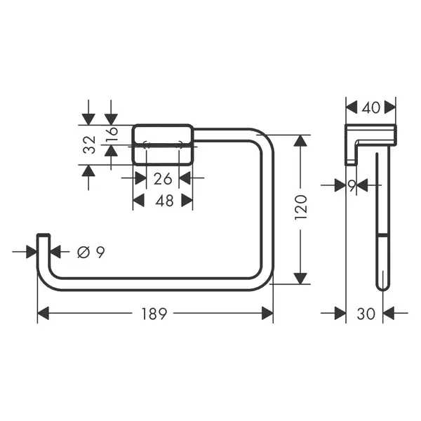 Полотенцедержатель Hansgrohe AddStoris, чёрный матовый (41754670) фото 2 Aquada.com.ua