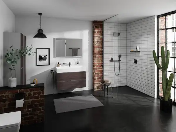 Настенный держатель Porter 500 с полкой правый Hansgrohe Porter E (цвет - чёрный матовый) 26858670