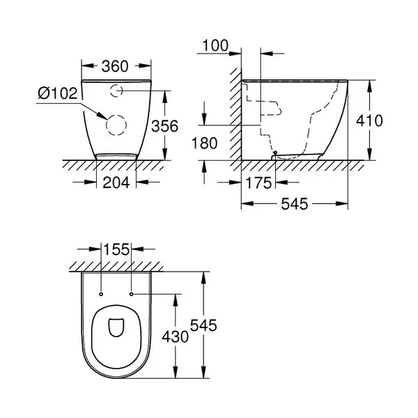 Унитаз Grohe Essence с сиденьем Soft Close (3957300H+39577000) фото 5 Aquada.com.ua