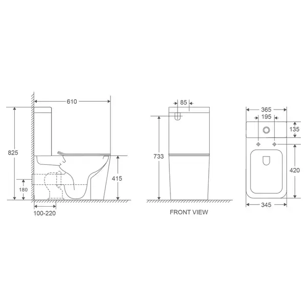 Чаша унітазу-компакту Mixxus Premium Quadro-0401-R Bowl 610х365х825 Rimless без сидіння (MI8339)