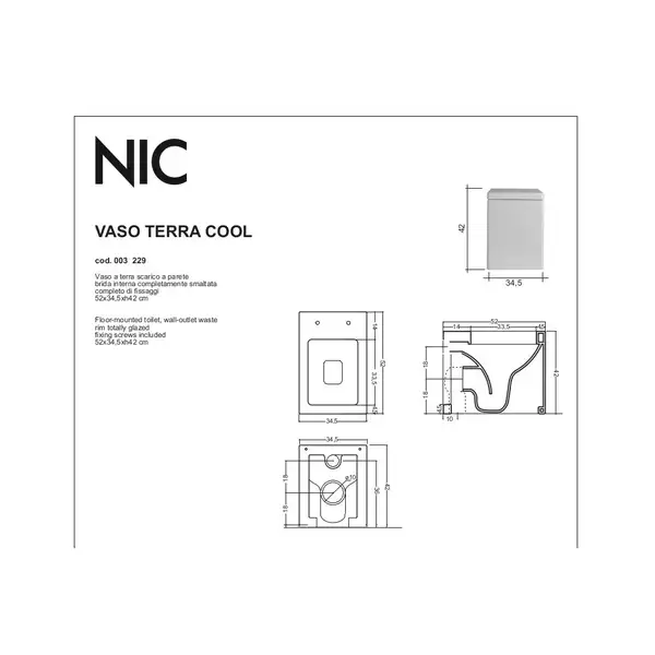 Nic-Design Унітаз для підлоги Nic Design Cool 34,5х52х42 см, Cemento матовий (003229047)